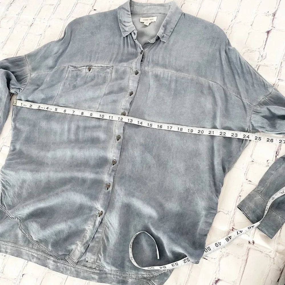 silence + noise Acid Wash Blue Long Dolman Sleeve Button Front Slouchy Top XS - Picture 5 of 10
